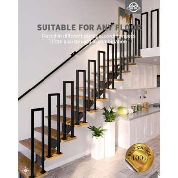 Hand Rails for Outdoor Steps, Matte Black U Shaped Handrails for Indoor Stairs, Non-Slip Stair Raili...