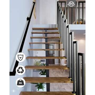 Hand Rails for Outdoor Steps, Matte Black U Shaped Handrails for Indoor Stairs, Non-Slip Stair Railing Industrial Wrought Iron Railing for Stairs Garden Loft Corridor, 1Pcs(Tall:90cm/3ft)