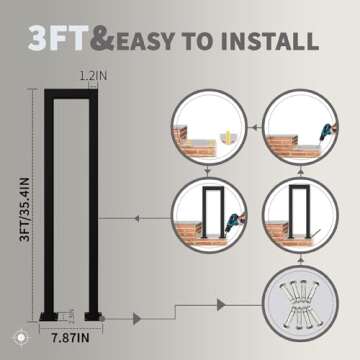 Hand Rails for Outdoor Steps, Matte Black U Shaped Handrails for Indoor Stairs, Non-Slip Stair Railing Industrial Wrought Iron Railing for Stairs Garden Loft Corridor, 1Pcs(Tall:90cm/3ft)