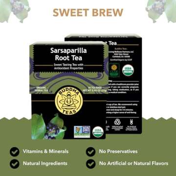Buddha Teas - Organic Sarsaparilla Root Tea - Herbal Tea - Digestion & Skin Health - With Antioxidan...