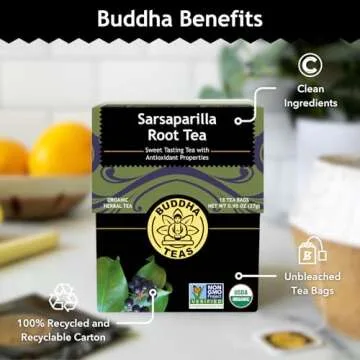 Buddha Teas - Organic Sarsaparilla Root Tea - Herbal Tea - Digestion & Skin Health - With Antioxidants & Minerals - Clean Ingredients - Caffeine Free - OU Kosher - 18 Tea Bags (Pack of 1)