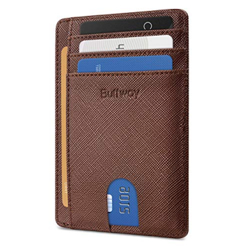 Buffway Slim Minimalist RFID Blocking Leather Wallet - Perfect Gift for Men & Women