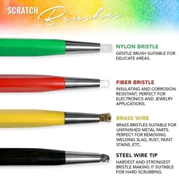 Fiberglass Pen Scratch Brush Set - Jewelry Cleaning Brush with Steel, Brass, Nylon, Fiberglass Tips for Corrosion Remover and Rust, Jewelry, Electrical Circuit Boards and Auto Body Work