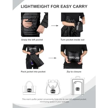 HARD LAND Men's Lightweight Packable Down Jacket 5 Pockets