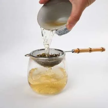 TAOMEINONG Fine Mesh Strainer Stainless Steel Tea Strainer Mesh Strainer with Handle(Bamboo), Sifter Strainer for Loose Tea Coffee Cocktails Juice, Tea Steeper,Food Strainers,Matcha Sifter 3.3 Inch