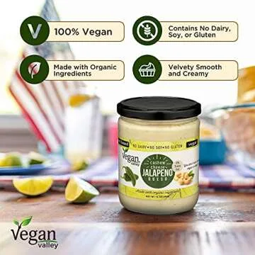 VEGAN VALLEY Jalapeno Cheeze Sauce - Cashew Based Nacho Cheeze - 16 oz - Certified Kosher, Gluten-Free, Soy-Free, and Dairy Free Cheese Makes Great Vegan Pasta Sauce, Dips for Chips, and More
