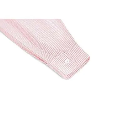 Flowyair Women's Oversized Button Down Shirts Business Casual Long Sleeve Blouse Work Striped Tops Pink