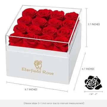 Eterfield Forever Flowers Preserved Roses Real Roses That Last a Year Rose Box Gifts for Her Mothers Day Valentines Day Christmas (Square White Box, 16 Red Roses)