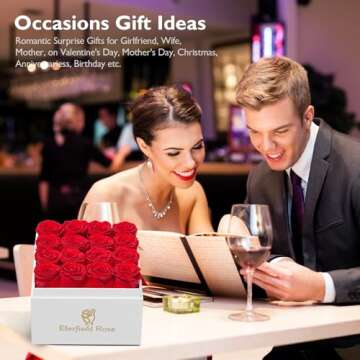 Eterfield Forever Flowers Preserved Roses Real Roses That Last a Year Rose Box Gifts for Her Mothers Day Valentines Day Christmas (Square White Box, 16 Red Roses)