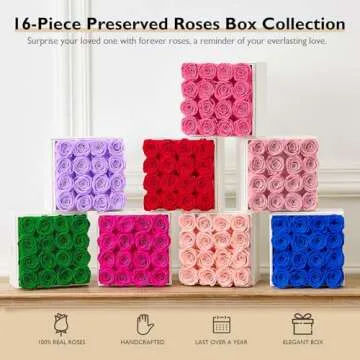Eterfield Forever Flowers Preserved Roses Real Roses That Last a Year Rose Box Gifts for Her Mothers Day Valentines Day Christmas (Square White Box, 16 Red Roses)