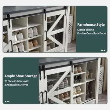 Farmhouse Entryway Bench with Coat Rack and Shoe Storage