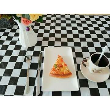 BRICHBROW Pcs of 2 Premium Plastic Checkered Flag Tablecloths Picnic Table Covers, Tablecovers Party Favor (2, Black)