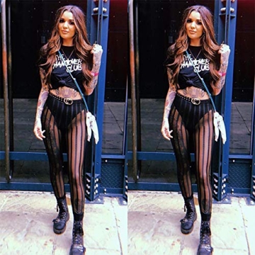 Doublebabyjoy Striped Sheer Mesh High Waist Leggings