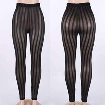 Doublebabyjoy Striped Sheer Mesh High Waist Leggings