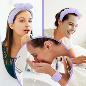 ATROCH SPA Headbands for Women & Wristband Set for Face Wash, Makeup Headband, Hair Band for Washing Face, Bubble Headband, Skincare Headbands and Wristbands for Women 4 Pcs