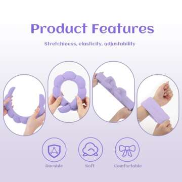 ATROCH SPA Headbands for Women & Wristband Set for Face Wash, Makeup Headband, Hair Band for Washing Face, Bubble Headband, Skincare Headbands and Wristbands for Women 4 Pcs