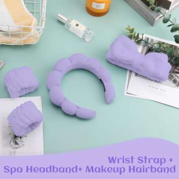 ATROCH SPA Headbands for Women & Wristband Set for Face Wash, Makeup Headband, Hair Band for Washing Face, Bubble Headband, Skincare Headbands and Wristbands for Women 4 Pcs
