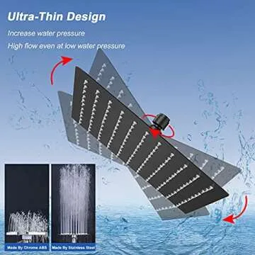 NearMoon Rain Shower Head, High Flow Stainless Steel Square Rainfall Shower, High Pressure Design, A...