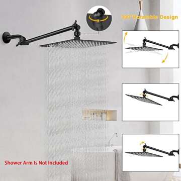 NearMoon Rain Shower Head, High Flow Stainless Steel Square Rainfall Shower, High Pressure Design, Awesome Shower Experience Even At Low Water Flow (10 Inch, Matte Black)