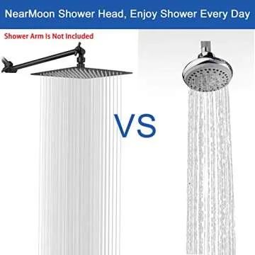 NearMoon Rain Shower Head, High Flow Stainless Steel Square Rainfall Shower, High Pressure Design, Awesome Shower Experience Even At Low Water Flow (10 Inch, Matte Black)