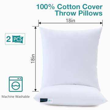 KAKABELL 18x18 Pillows Insert,Throw Pillows Insert (Pack of 2, White), 100% Cotton Cover, Down Alter...