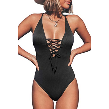 CUPSHE Deep V Ribbed One Piece Bathing Suit for Women
