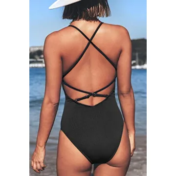 CUPSHE Deep V Ribbed One Piece Bathing Suit for Women