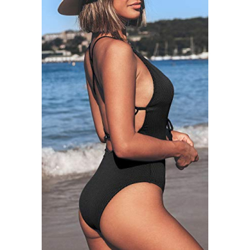 CUPSHE Deep V Ribbed One Piece Bathing Suit for Women
