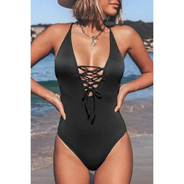 CUPSHE Deep V Ribbed One Piece Bathing Suit for Women