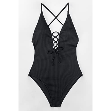 CUPSHE Deep V Ribbed One Piece Bathing Suit for Women