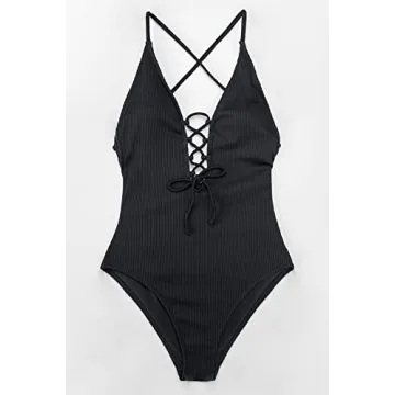 CUPSHE Deep V Ribbed One Piece Bathing Suit for Women