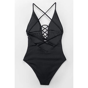 CUPSHE Deep V Ribbed One Piece Bathing Suit for Women