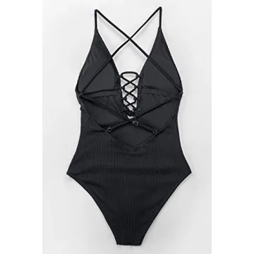 CUPSHE Deep V Ribbed One Piece Bathing Suit for Women