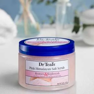 Dr Teal's Body Scrub with Pure Epsom Salt, Restore & Replenish with Pink Himalayan Salt, 16 oz