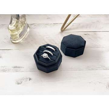 Elegant BLUTETE Velvet Engagement Ring Box with 3 Slots