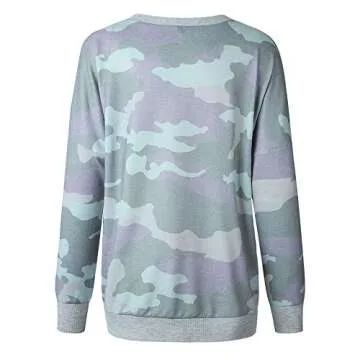 BTFBM Women Sweatshirts Crew Neck Long Sleeve Camouflage Casual Fit Sweatshirt Pullover Tops Shirts Camo Leopard Print