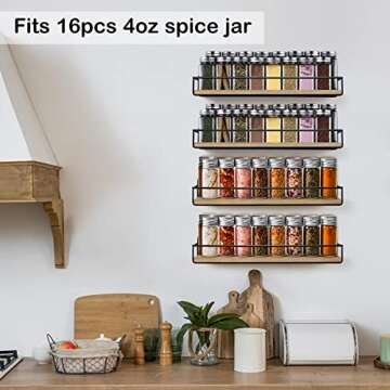TJ.MOREE 4 Pack Spice Rack Wall Mounted Rustic Style Hanging Spice Organizer for Wall, Kitchen Spice...