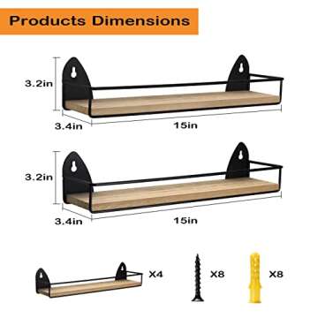 TJ.MOREE 4 Pack Spice Rack Wall Mounted Rustic Style Hanging Spice Organizer for Wall, Kitchen Spice Storage, Black