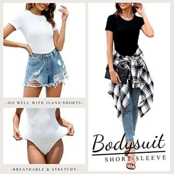 MLYENX Women's 5 Pack Casual Short Sleeve Bodysuits