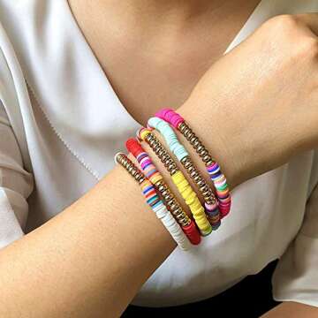 Vibrant TASBERN Heishi Surfer Bracelets for Women - 5pcs Set