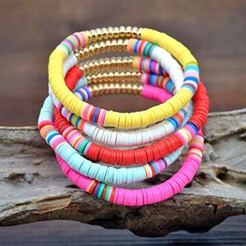 Vibrant TASBERN Heishi Surfer Bracelets for Women - 5pcs Set