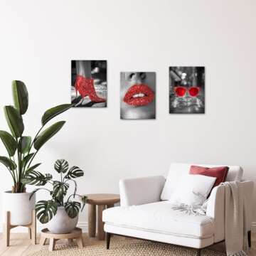 VANSEEING Red Lips Canvas Wall Art Set for Women