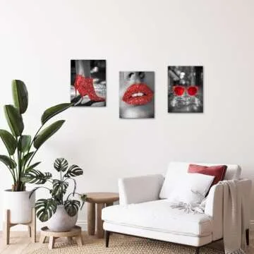 VANSEEING Red Lips Canvas Wall Art Set for Women