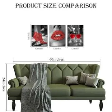 VANSEEING Red Lips Canvas Wall Art Set for Women