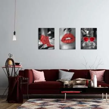 VANSEEING Red Lips Canvas Wall Art Set for Women