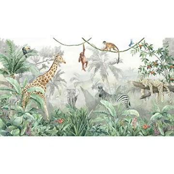 Reyhui Tropical Leaves Safari Animals Wallpaper Mural for Kids