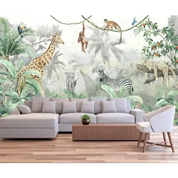 Reyhui Tropical Leaves Safari Animals Wallpaper Mural for Kids