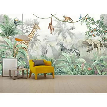 Reyhui Tropical Leaves Safari Animals Wallpaper Mural for Kids