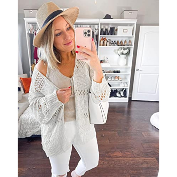 Ermonn Women's Boho Crochet Cardigan Lightweight Oversized Sweater