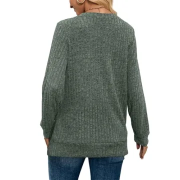 V Neck Long Sleeve Casual Tops for Winter - Green M